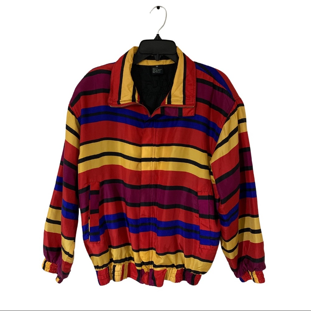 VINTAGE FUDA 90s SILK Bomber JACKET SIZE M Oversized Yellow Purple Blue